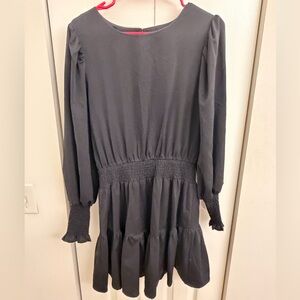 Black Long-Sleeve Smocked Waist Dress
